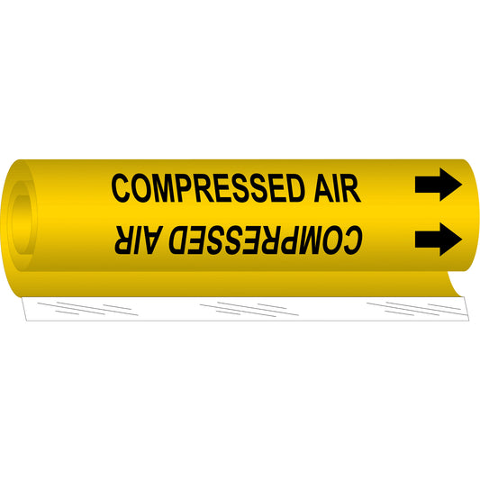 Brady "Compressed Air" Pipe Marker, Wrap-Around, 26" H x 12" W, Black on Yellow