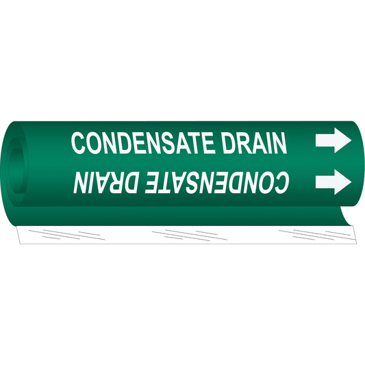 Brady "Condensate Drain" Pipe Marker, Wrap-Around, 9" H x 8" W, White on Green