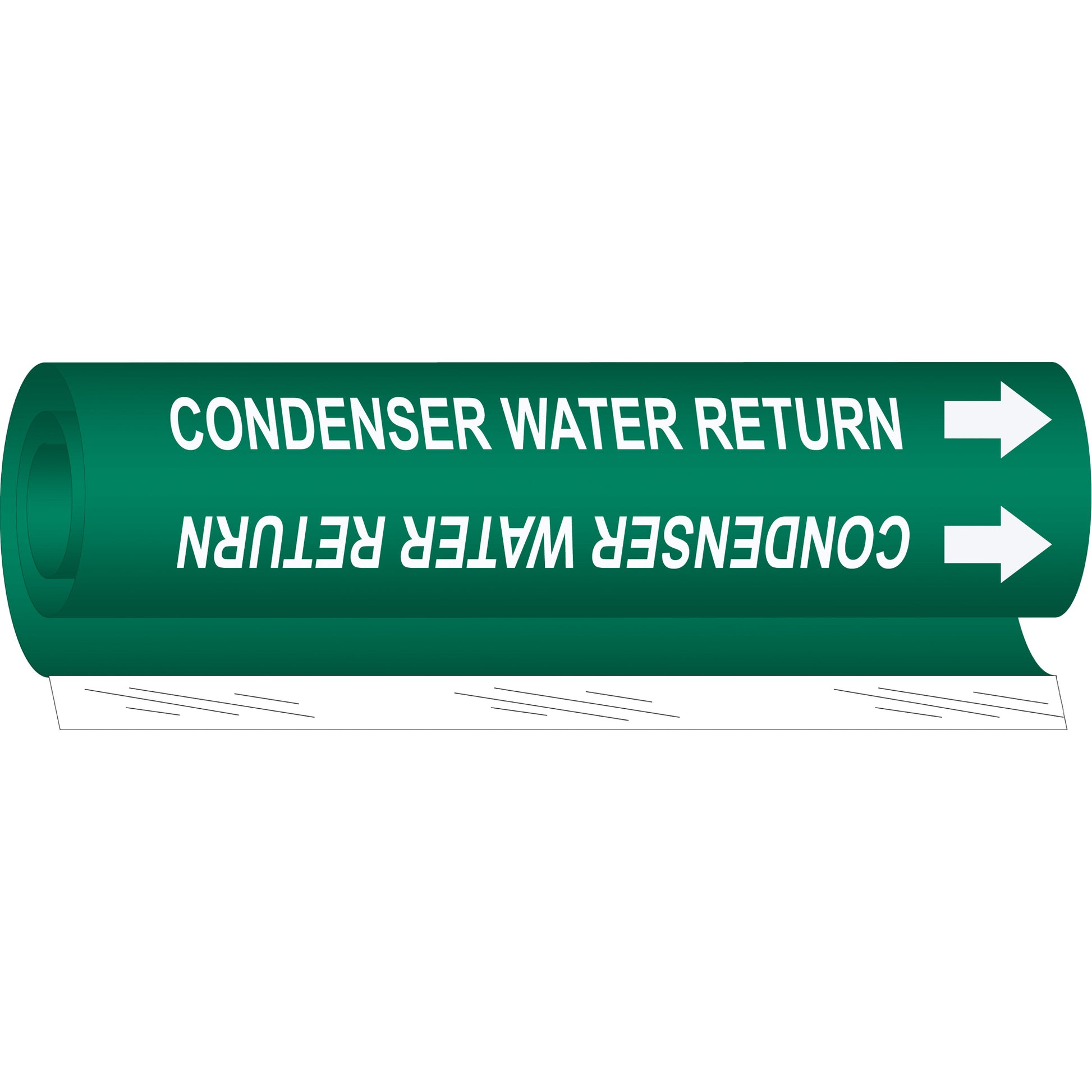 Brady "Condenser Water Return" Pipe Marker, Wrap-Around, 5" H x 8" W, White on Green