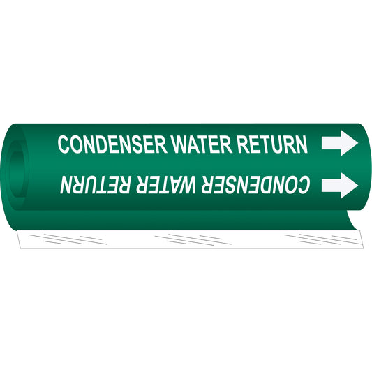 Brady "Condenser Water Return" Pipe Marker, Wrap-Around, 5" H x 8" W, White on Green