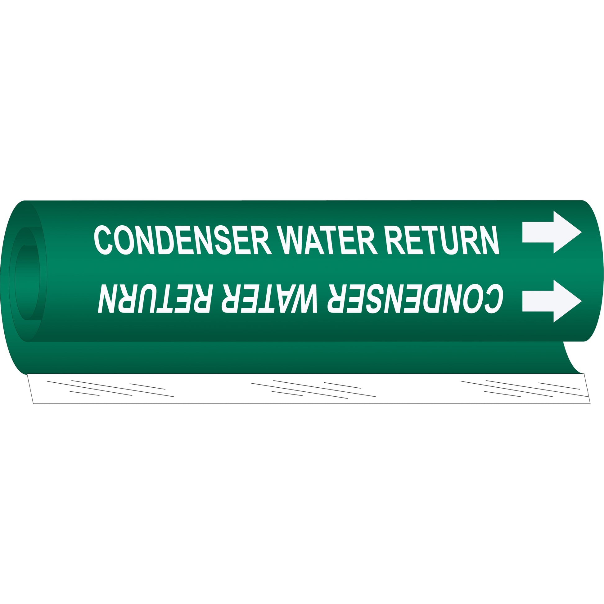 Brady "Condenser Water Return" Pipe Marker, Wrap-Around, 9" H x 8" W, White on Green