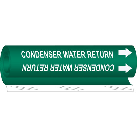 Brady "Condenser Water Return" Pipe Marker, Wrap-Around, 9" H x 8" W, White on Green