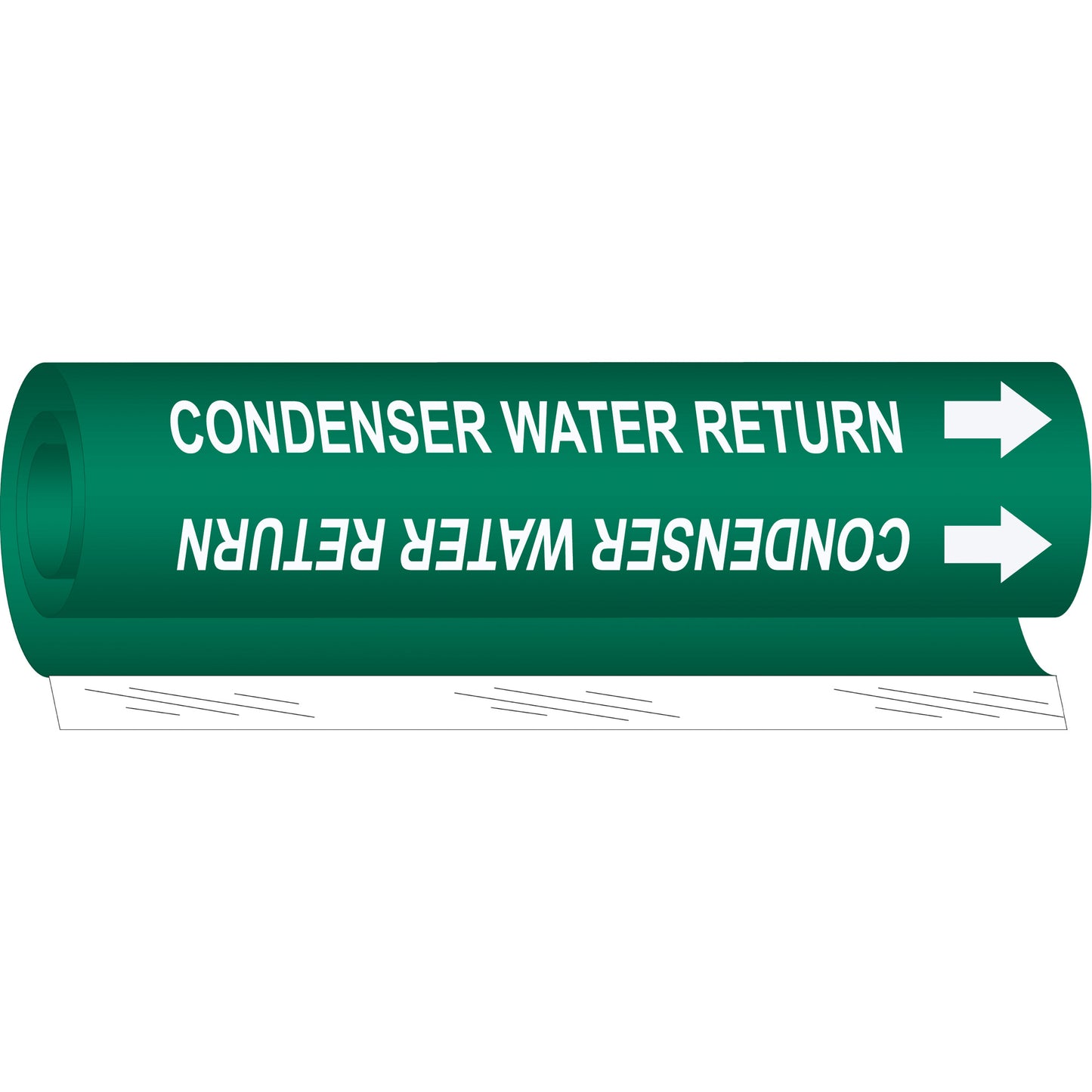 Brady "Condenser Water Return" Pipe Marker, Wrap-Around, 26" H x 12" W, White on Green