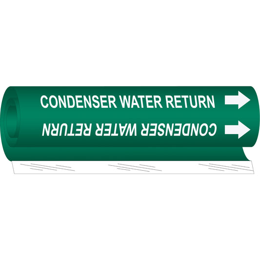Brady "Condenser Water Return" Pipe Marker, Wrap-Around, 26" H x 12" W, White on Green