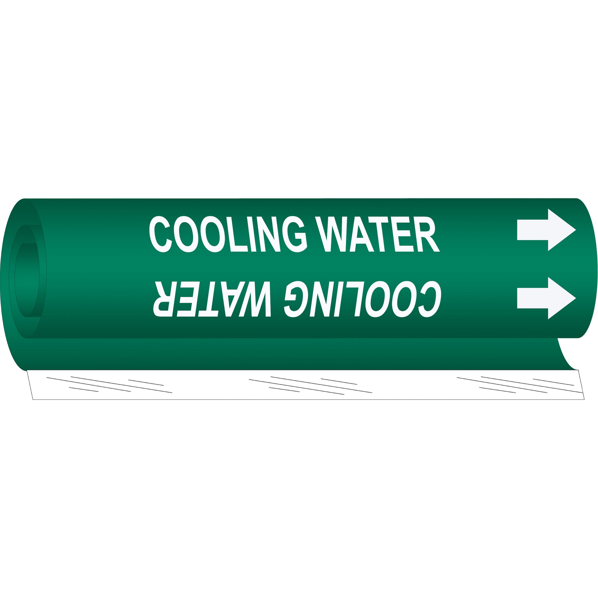Brady "Cooling Water" Pipe Marker, Wrap-Around, 9" H x 8" W, White on Green