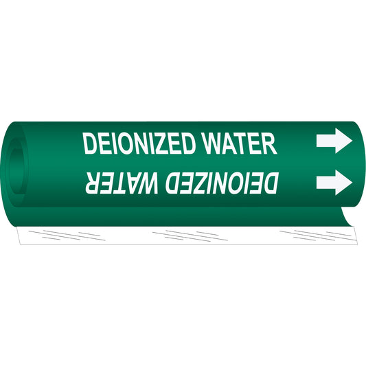 Brady "Deionized Water" Pipe Marker, Wrap-Around, 5" H x 8" W, White on Green