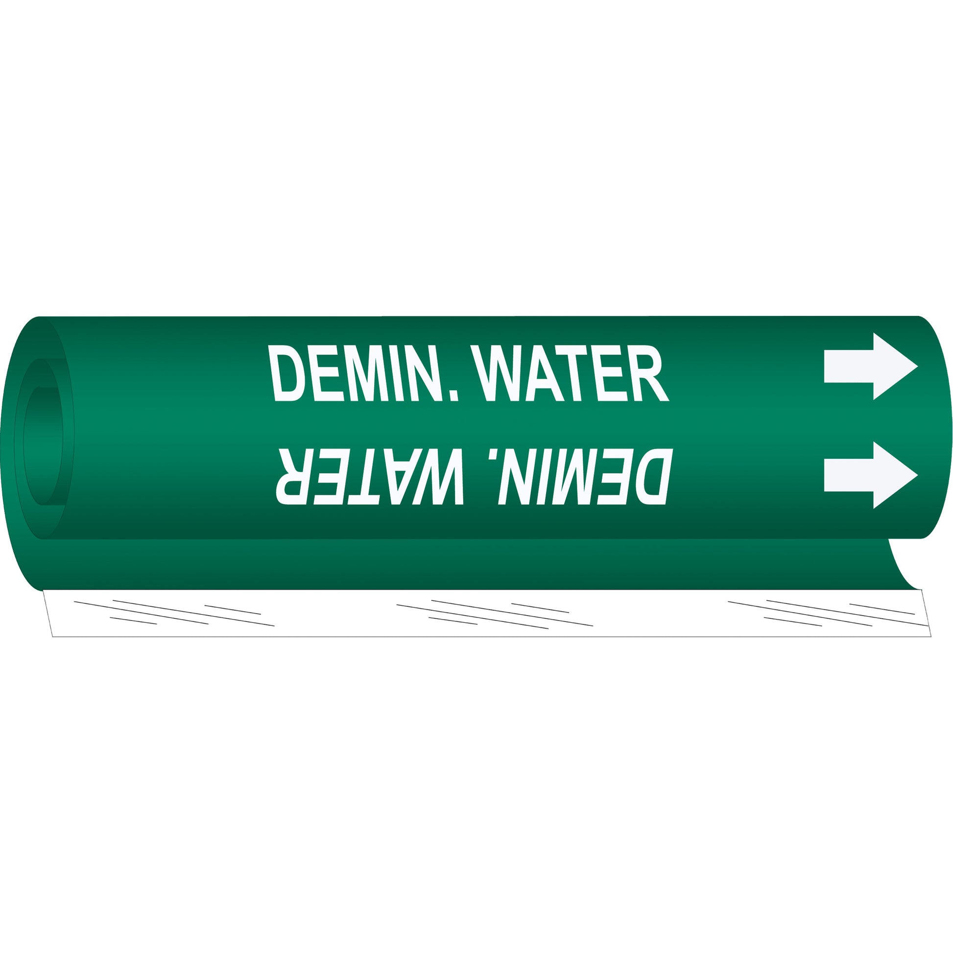 Brady "Demin. Water" Pipe Marker, Wrap-Around, 5" H x 8" W, White on Green