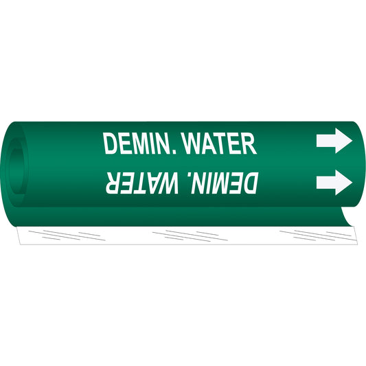 Brady "Demin. Water" Pipe Marker, Wrap-Around, 5" H x 8" W, White on Green