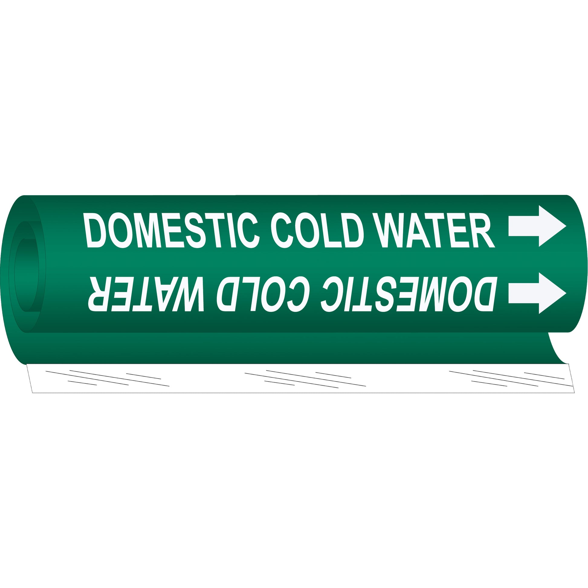 Brady "Domestic Cold Water" Pipe Marker, Wrap-Around, 9" H x 8" W, White on Green