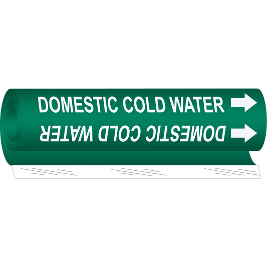 Brady "Domestic Cold Water" Pipe Marker, Wrap-Around, 9" H x 8" W, White on Green
