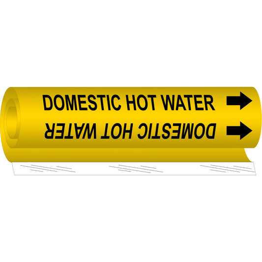 Brady "Domestic Hot Water" Pipe Marker, Wrap-Around, 5" H x 8" W, Black on Yellow
