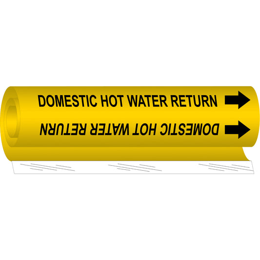 Brady "Domestic Hot Water Return" Pipe Marker, Wrap-Around, 9" H x 8" W, Black on Yellow