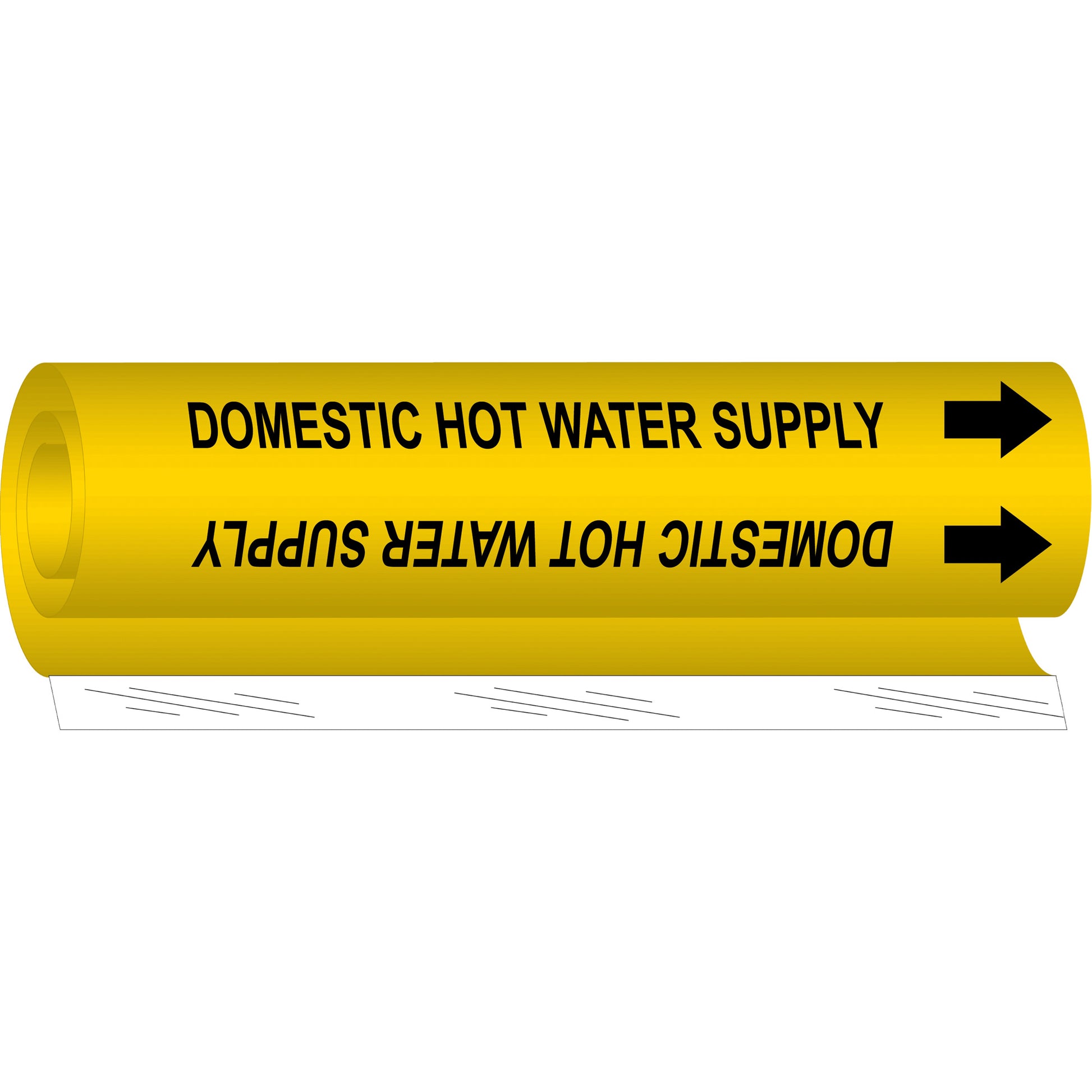 Brady "Domestic Hot Water Supply" Pipe Marker, Wrap-Around, 5" H x 8" W, Black on Yellow