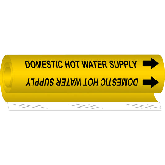 Brady "Domestic Hot Water Supply" Pipe Marker, Wrap-Around, 26" H x 12" W, Black on Yellow
