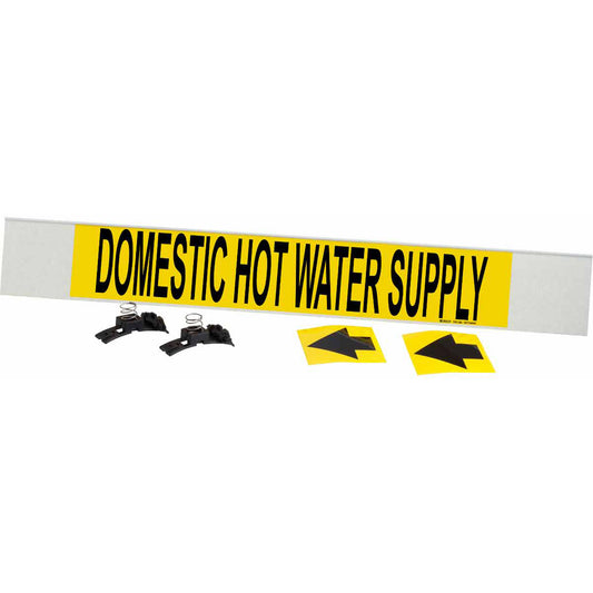 Brady "Domestic Hot Water Supply" Pipe Marker, Fibreglass Carrier with Clips, 4" H x 24" W, Black on Yellow