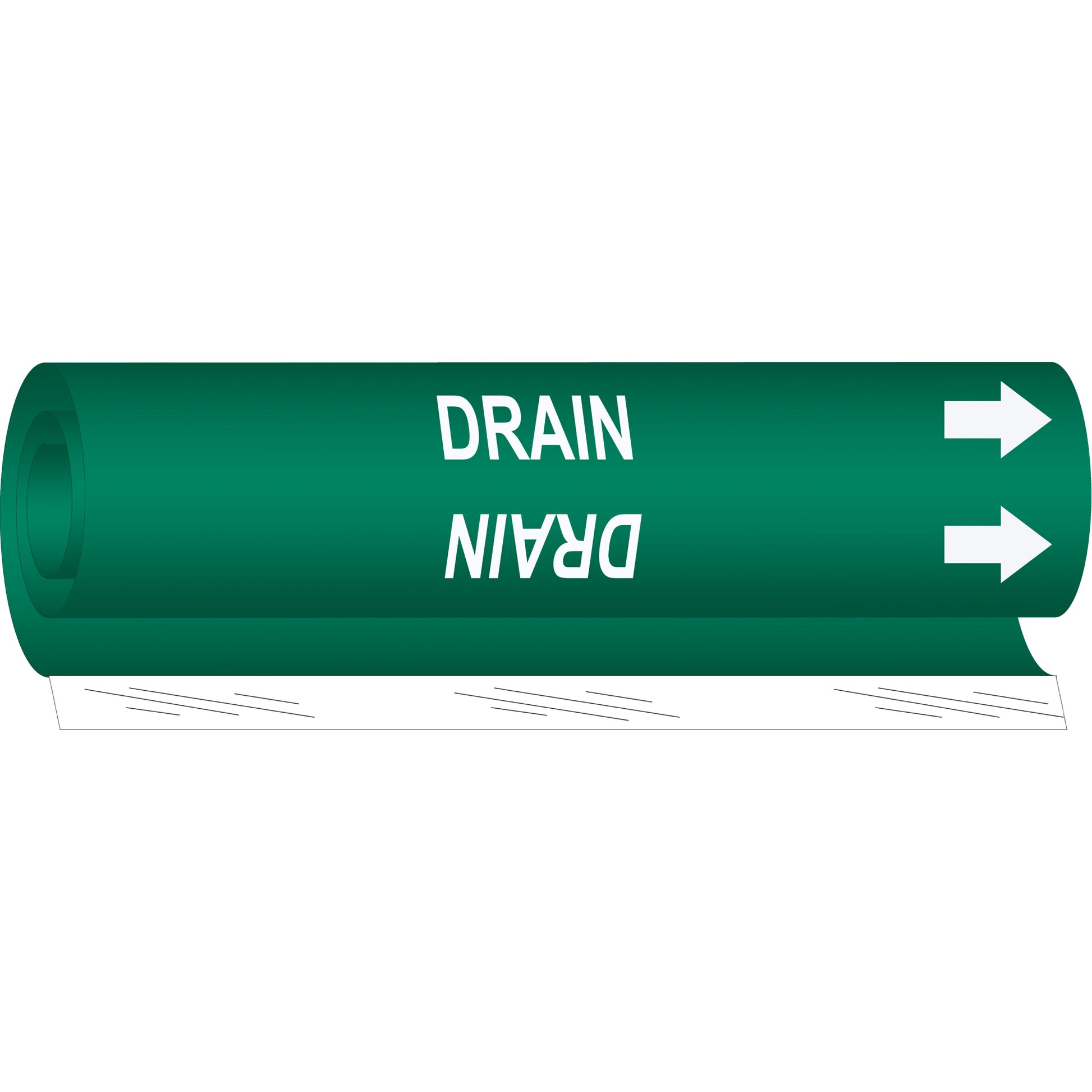 Brady "Drain" Pipe Marker, Wrap-Around, 26" H x 12" W, White on Green