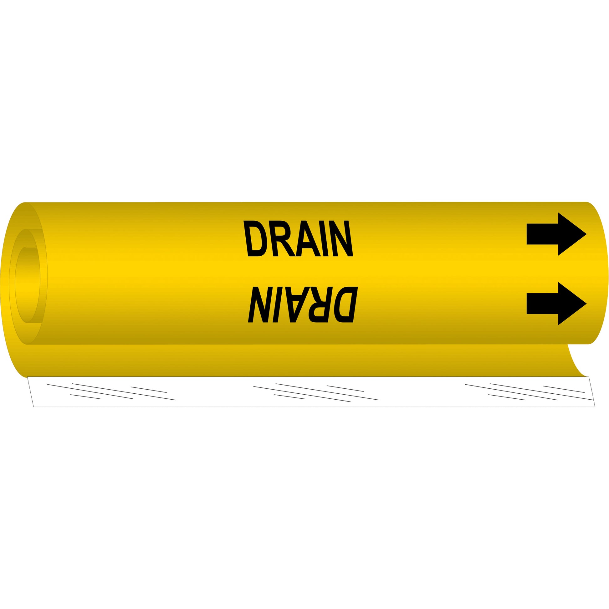 Brady "Drain" Pipe Marker, Wrap-Around, 9" H x 8" W, Black on Yellow