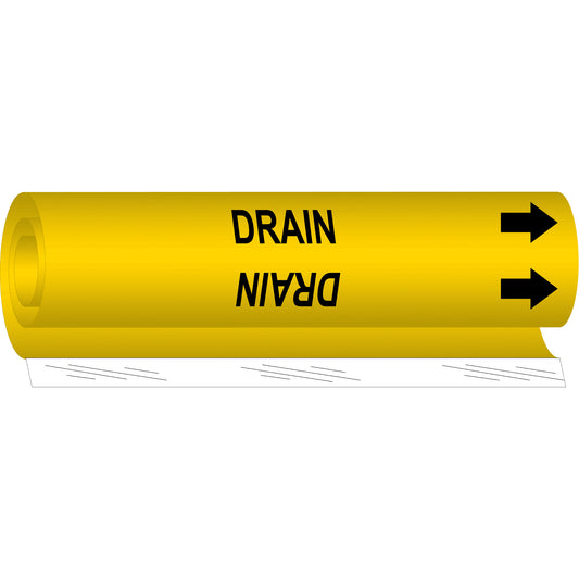 Brady "Drain" Pipe Marker, Wrap-Around, 26" H x 12" W, Black on Yellow