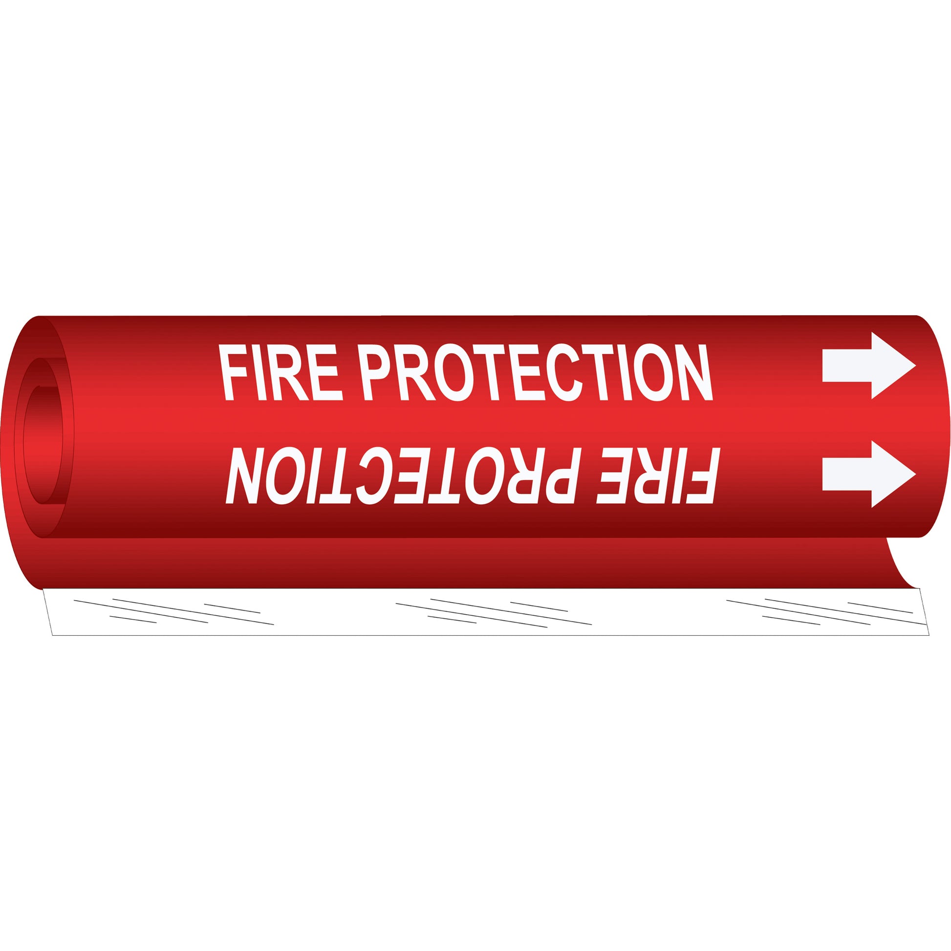 Brady "Fire Protection" Pipe Marker, Wrap-Around, 5" H x 8" W, White on Red