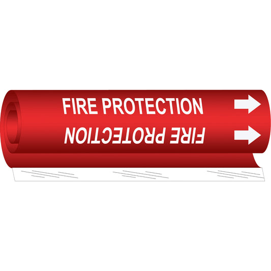 Brady "Fire Protection" Pipe Marker, Wrap-Around, 9" H x 8" W, White on Red
