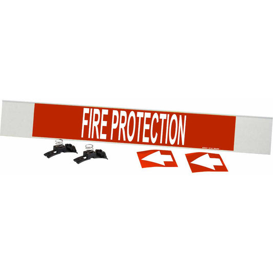Brady "Fire Protection" Pipe Marker, Fibreglass Carrier with Clips, 4" H x 24" W, White on Red