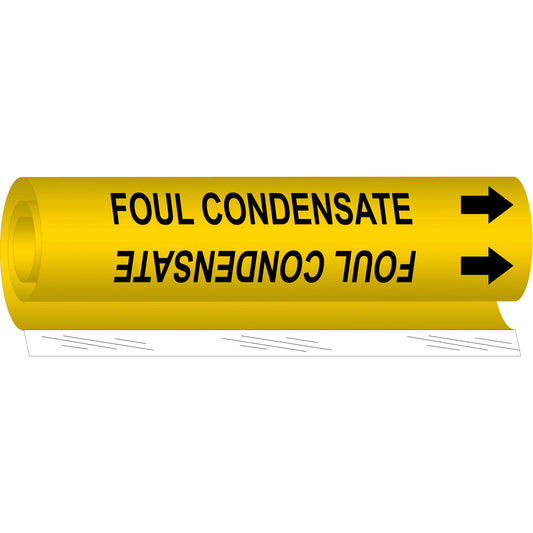 Brady "Foul Condensate" Pipe Marker, Wrap-Around, 26" H x 12" W, Black on Yellow