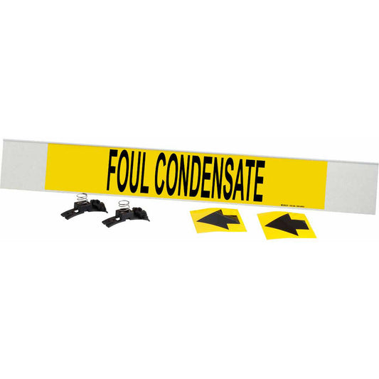 Brady "Foul Condensate" Pipe Marker, Fibreglass Carrier with Clips, 4" H x 24" W, Black on Yellow