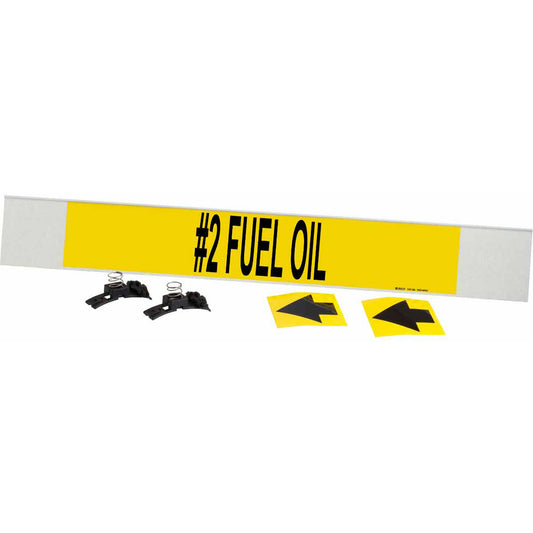 Brady "#2 Fuel Oil" Pipe Marker, Fibreglass Carrier with Clips, 4" H x 24" W, Black on Yellow