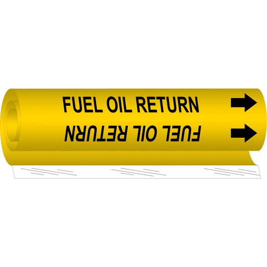 Brady "Fuel Oil Return" Pipe Marker, Wrap-Around, 9" H x 8" W, Black on Yellow