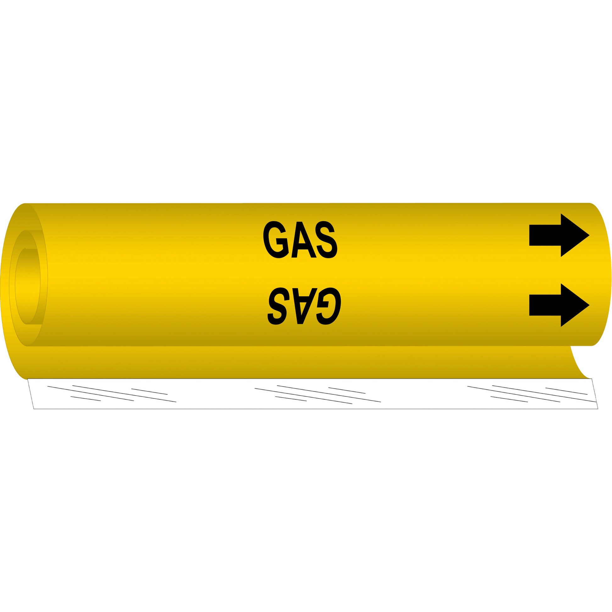 Brady "Gas" Pipe Marker, Wrap-Around, 26" H x 12" W, Black on Yellow