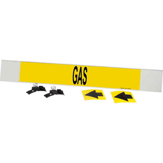 Brady "Gas" Pipe Marker, Fibreglass Carrier with Clips, 4" H x 24" W, Black on Yellow