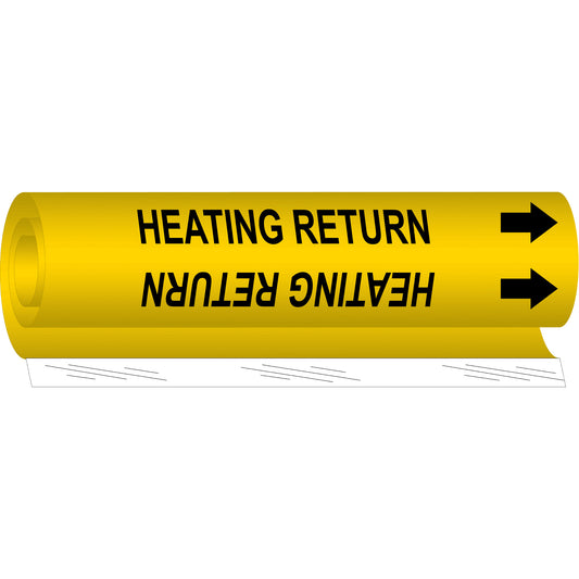 Brady "Heating Return" Pipe Marker, Wrap-Around, 26" H x 12" W, Black on Yellow