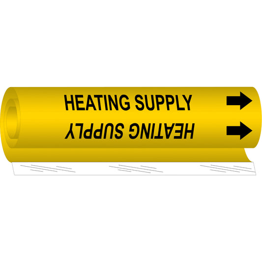 Brady "Heating Supply" Pipe Marker, Wrap-Around, 5" H x 8" W, Black on Yellow
