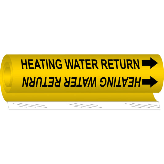Brady "Heating Water Return" Pipe Marker, Wrap-Around, 26" H x 12" W, Black on Yellow