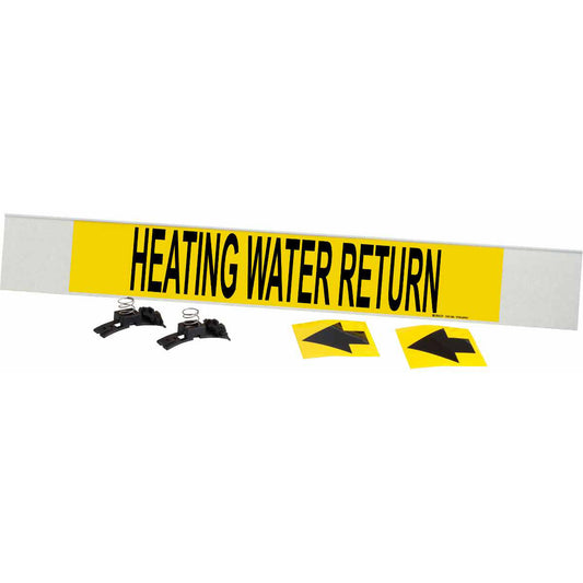 Brady "Heating Water Return" Pipe Marker, Fibreglass Carrier with Clips, 4" H x 24" W, Black on Yellow