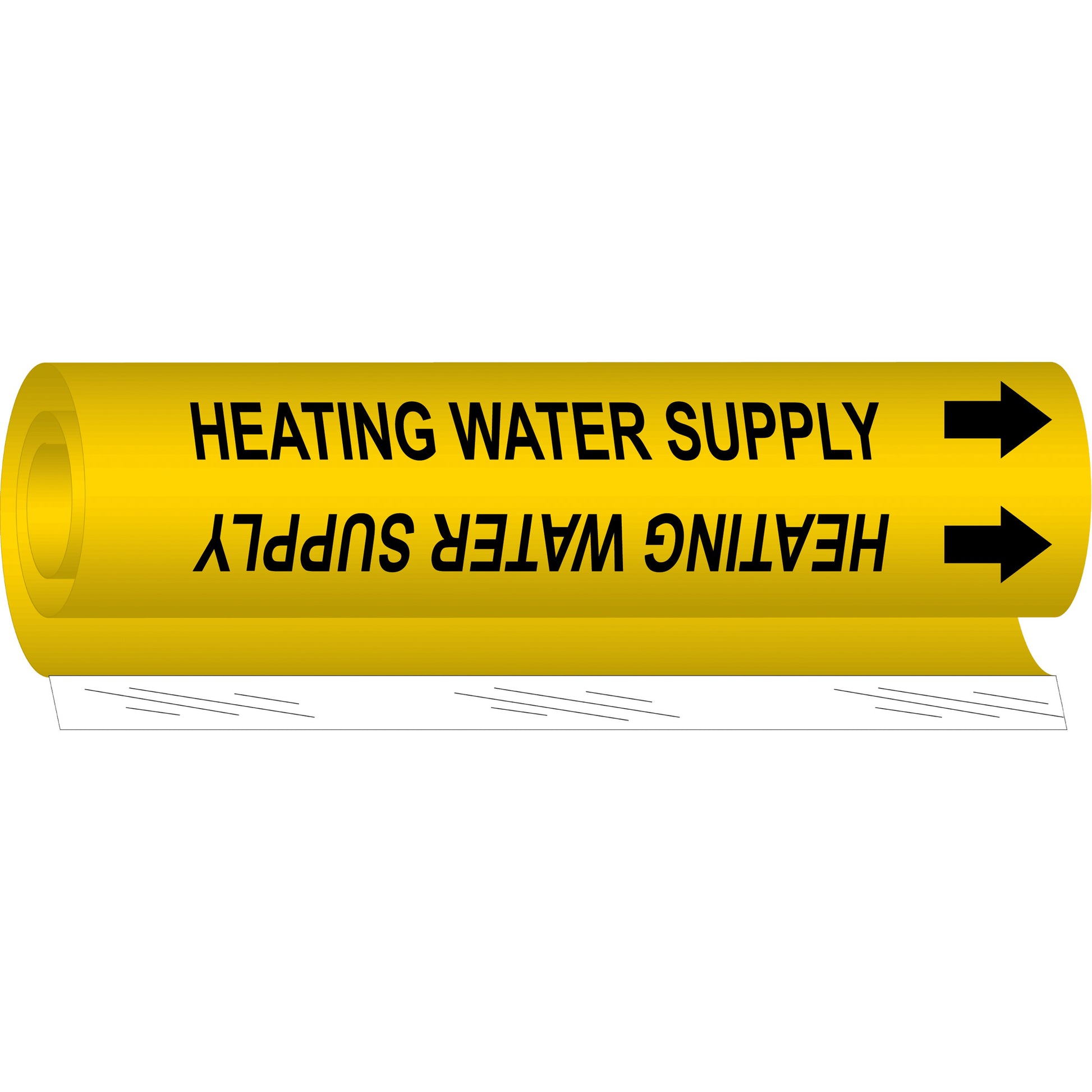 Brady "Heating Water Supply" Pipe Marker, Wrap-Around, 9" H x 8" W, Black on Yellow