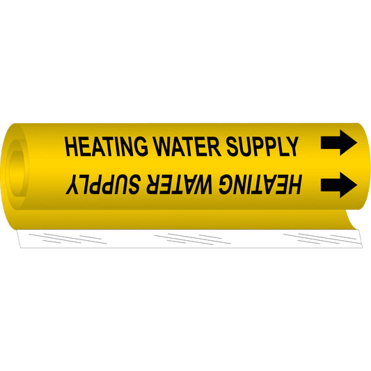 Brady "Heating Water Supply" Pipe Marker, Wrap-Around, 9" H x 8" W, Black on Yellow