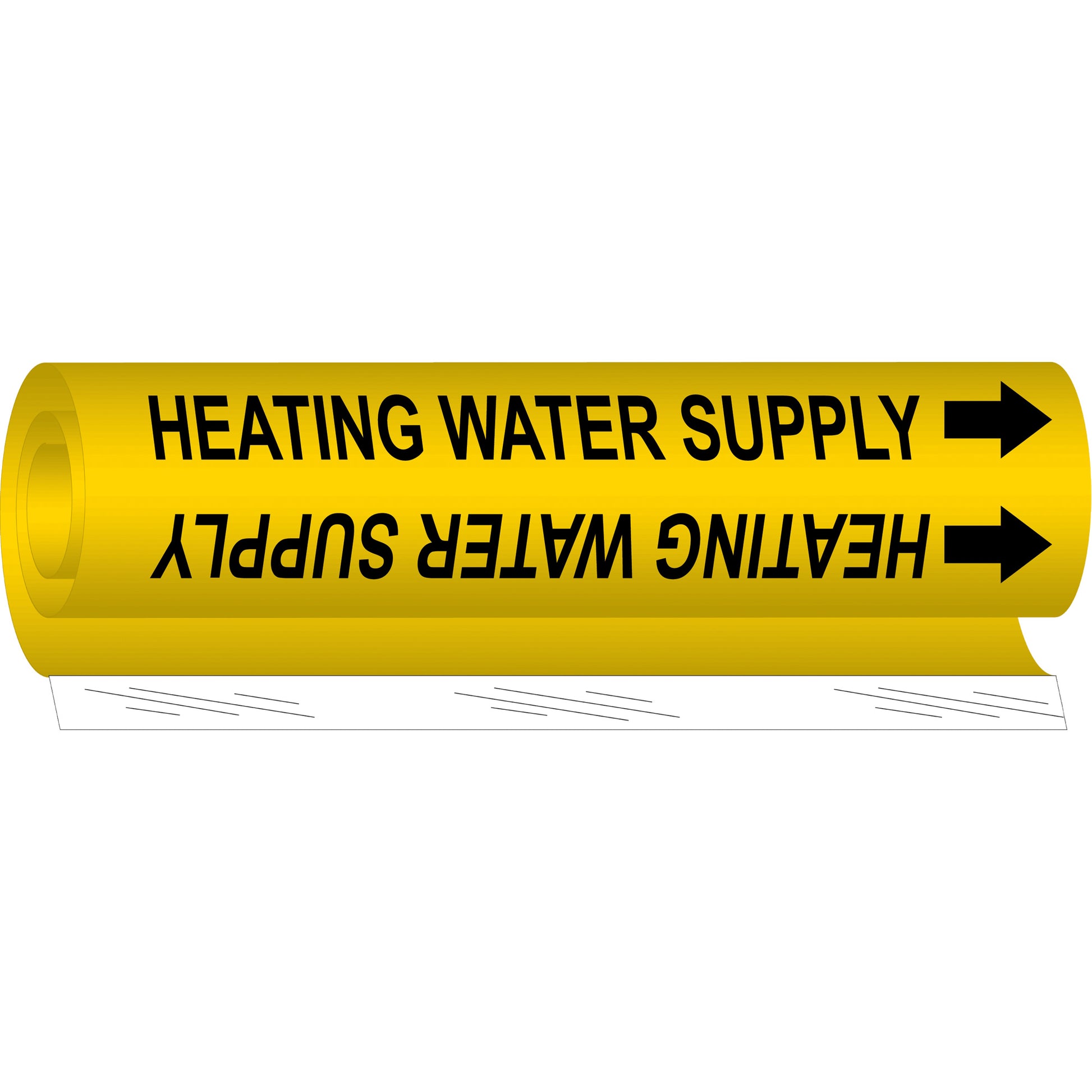 Brady "Heating Water Supply" Pipe Marker, Wrap-Around, 26" H x 12" W, Black on Yellow