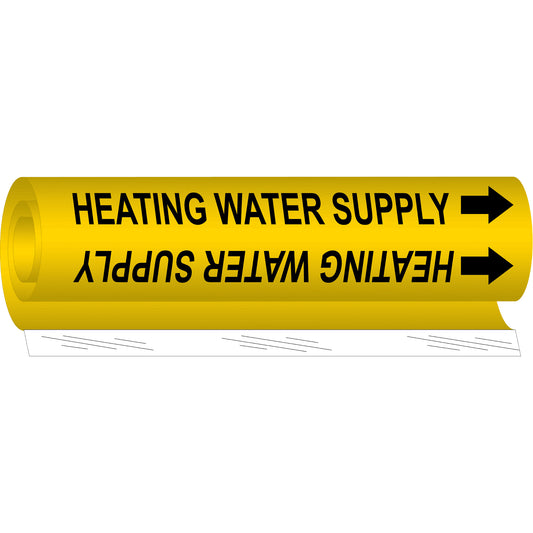 Brady "Heating Water Supply" Pipe Marker, Wrap-Around, 26" H x 12" W, Black on Yellow