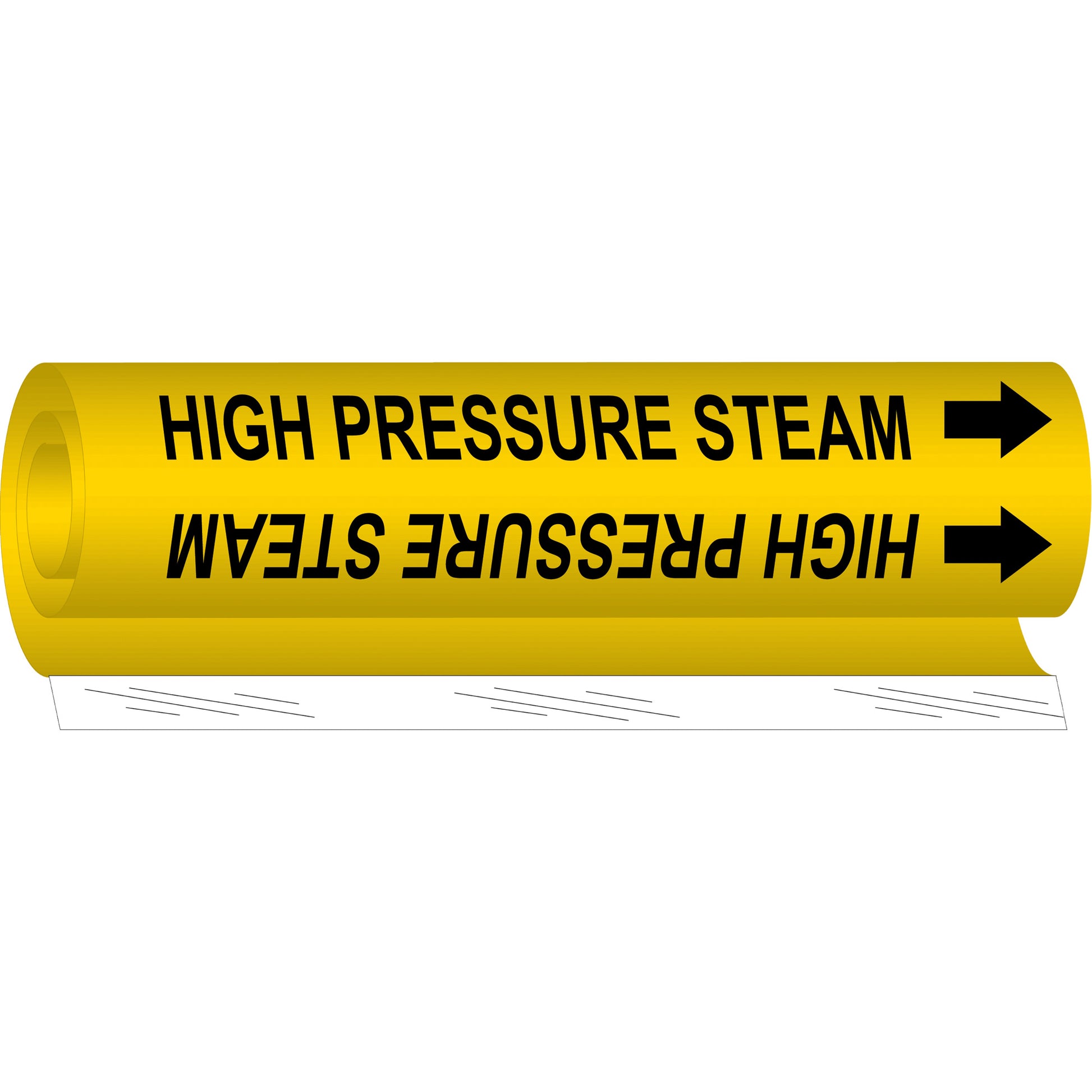 Brady "High Pressure Steam" Pipe Marker, Wrap-Around, 5" H x 8" W, Black on Yellow