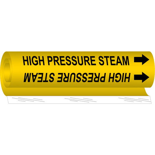 Brady "High Pressure Steam" Pipe Marker, Wrap-Around, 5" H x 8" W, Black on Yellow