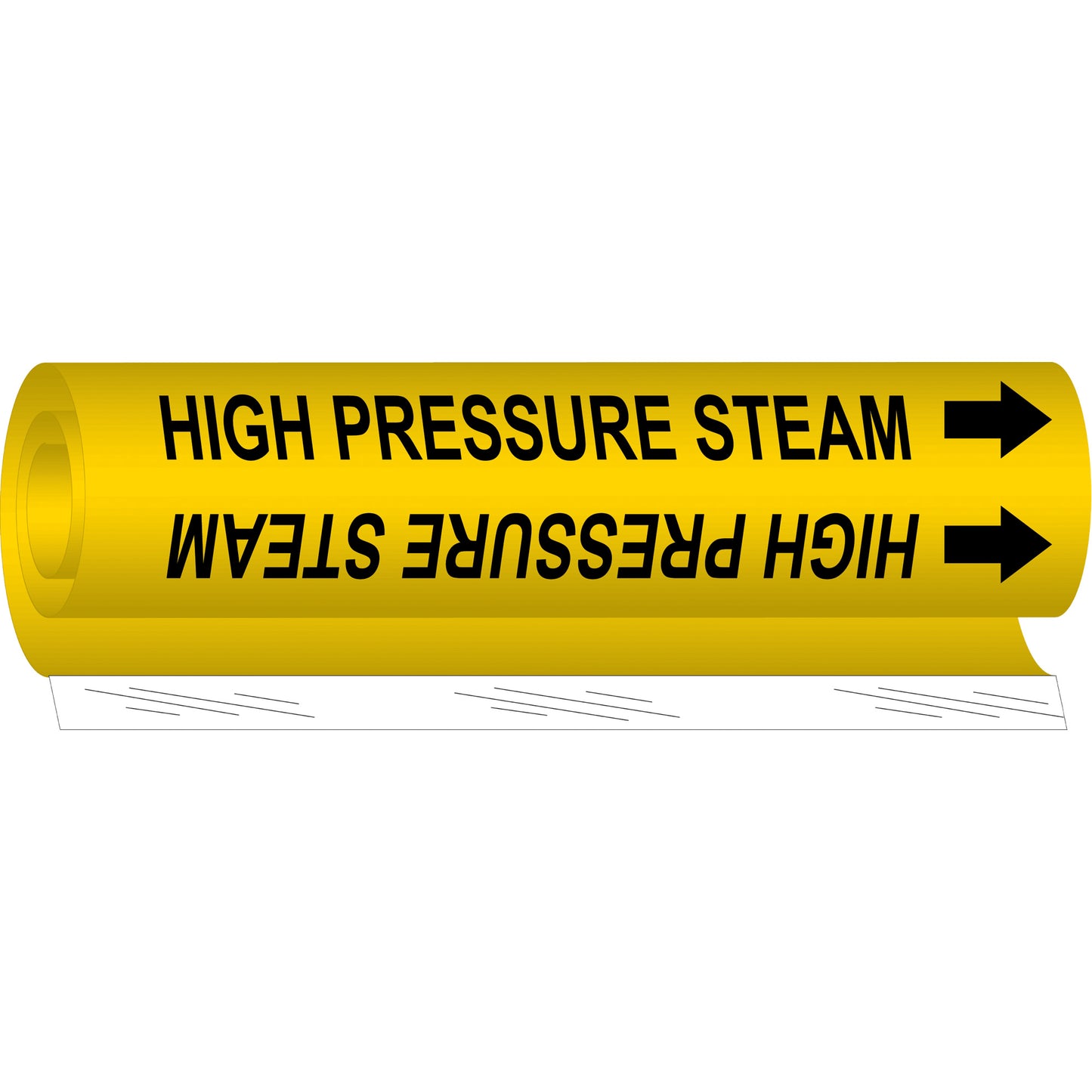 Brady "High Pressure Steam" Pipe Marker, Wrap-Around, 9" H x 8" W, Black on Yellow