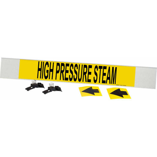 Brady "High Pressure Steam" Pipe Marker, Fibreglass Carrier with Clips, 4" H x 24" W, Black on Yellow