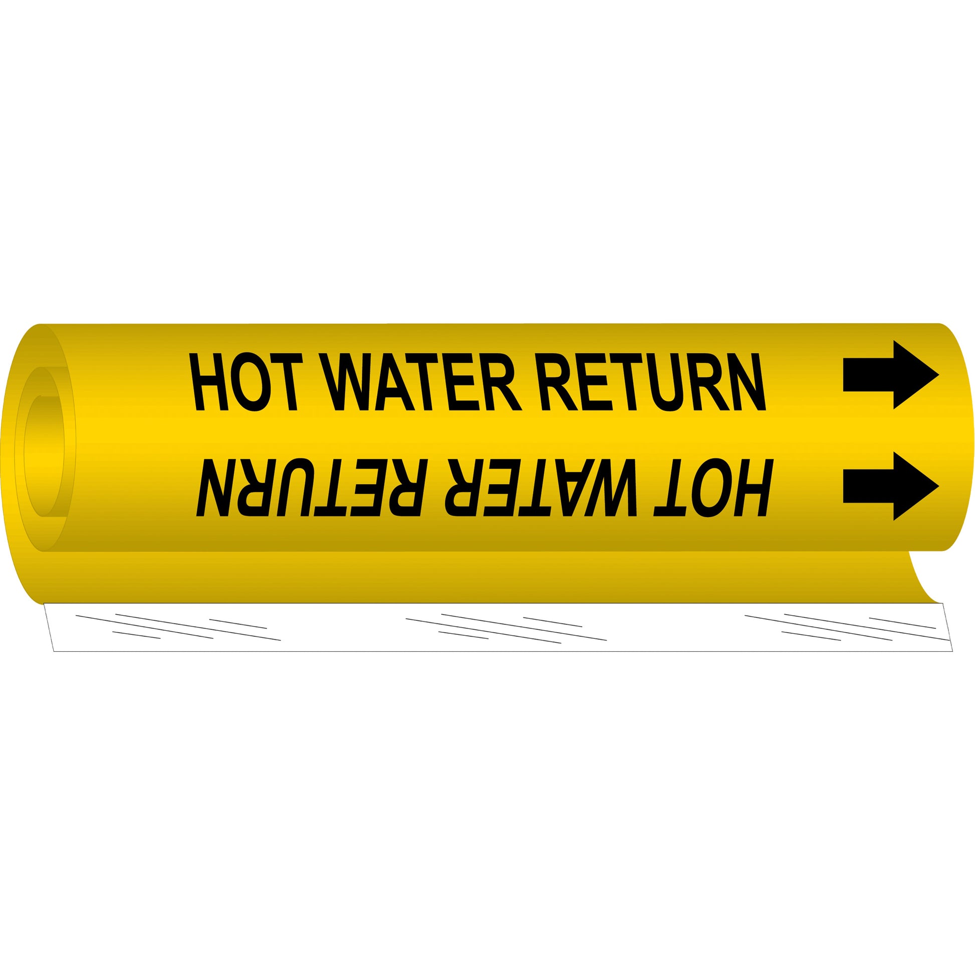 Brady "Hot Water Return" Pipe Marker, Wrap-Around, 9" H x 8" W, Black on Yellow