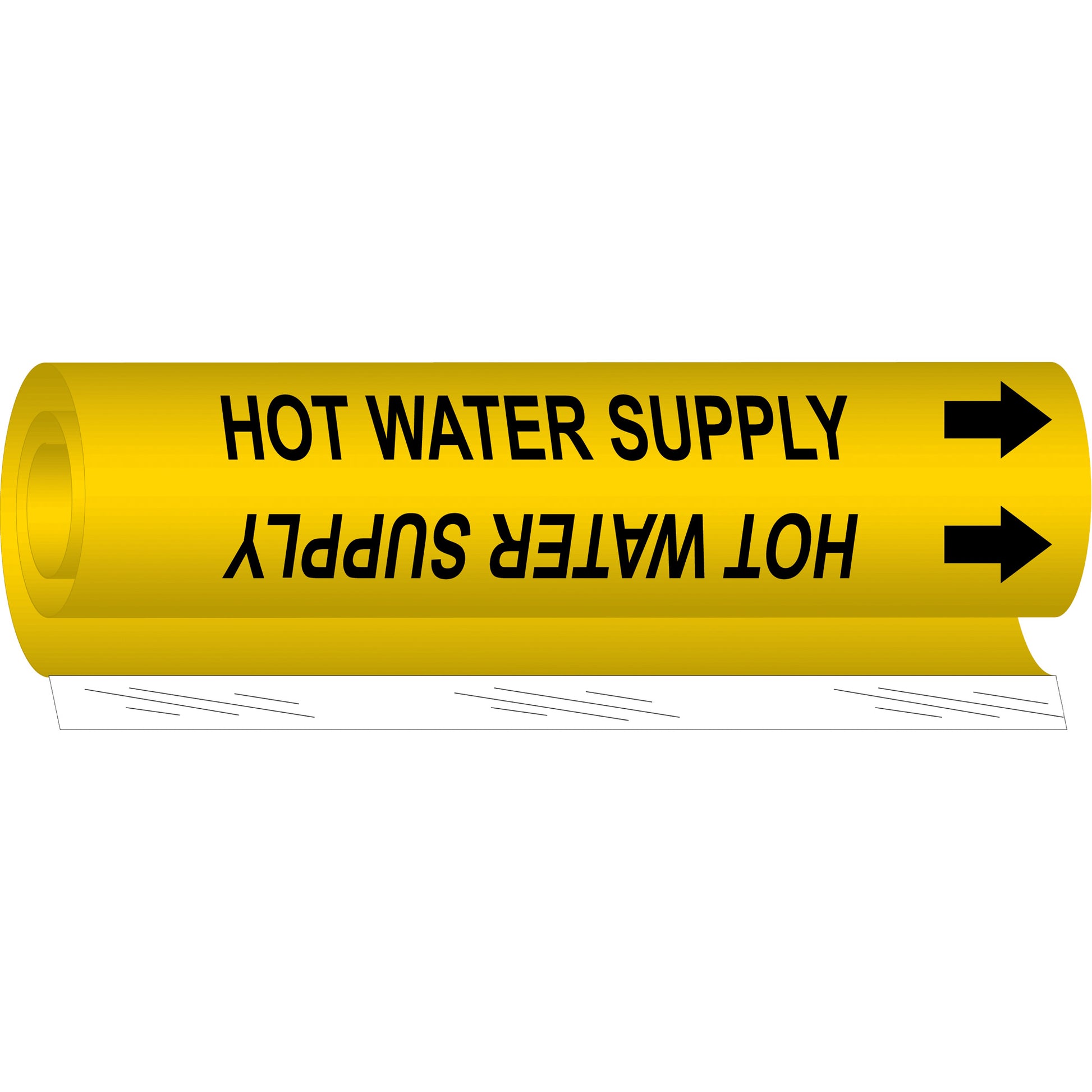 Brady "Hot Water Supply" Pipe Marker, Wrap-Around, 9" H x 8" W, Black on Yellow