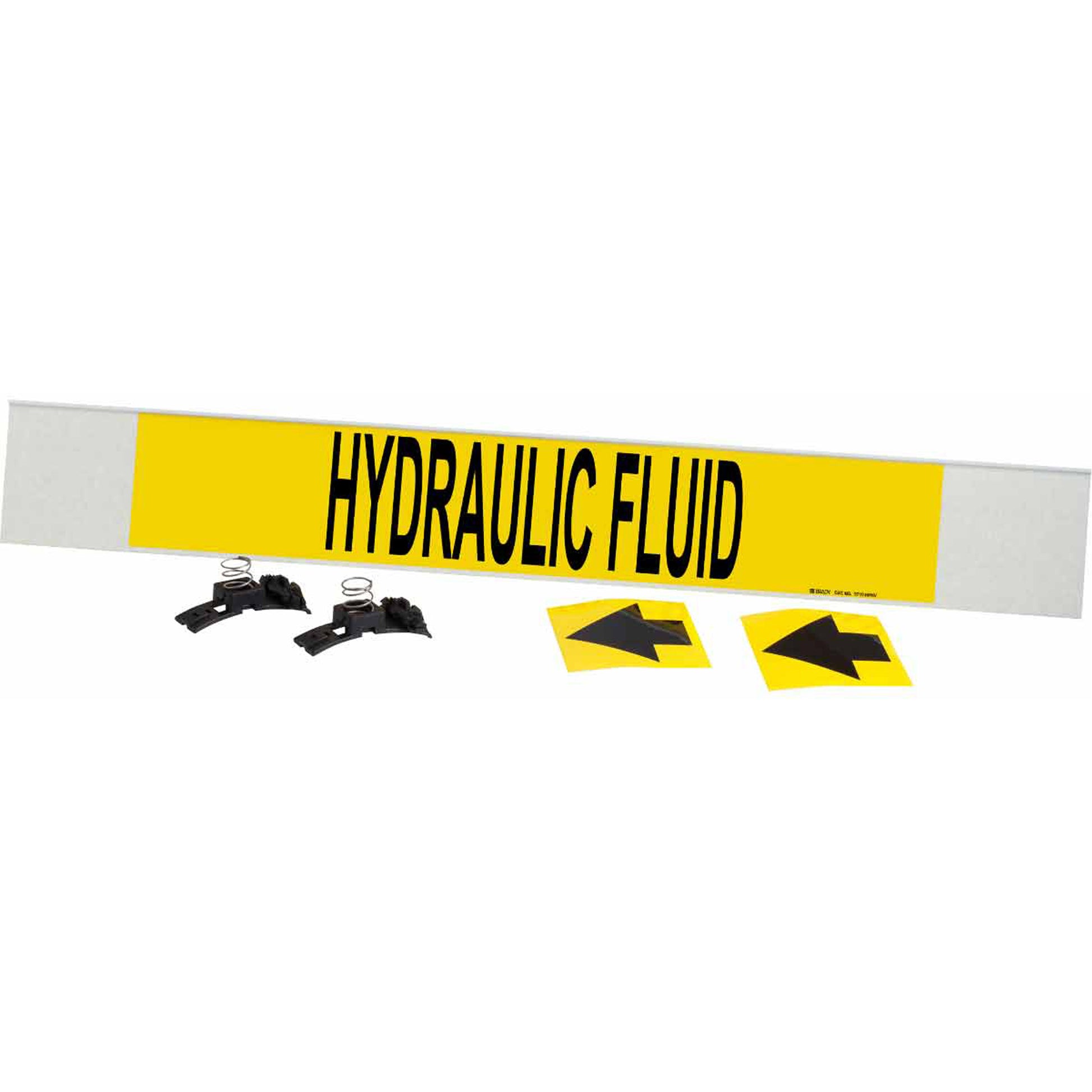 Brady "Hydraulic Fluid" Pipe Marker, Fibreglass Carrier with Clips, 4" H x 24" W, Black on Yellow