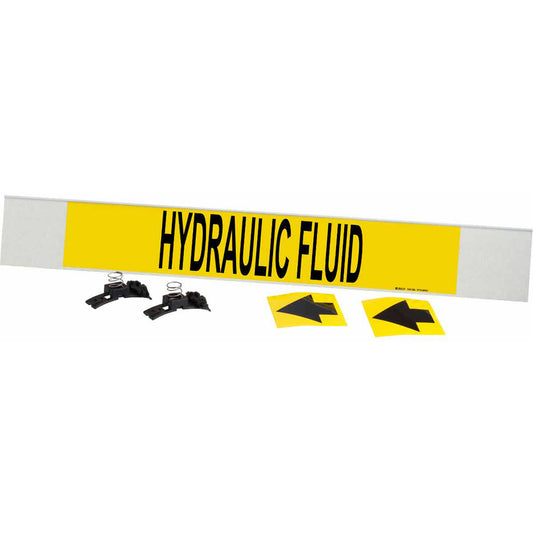 Brady "Hydraulic Fluid" Pipe Marker, Fibreglass Carrier with Clips, 4" H x 24" W, Black on Yellow