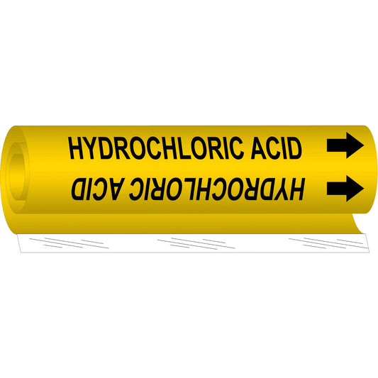 Brady "Hydrochloric Acid" Pipe Marker, Wrap-Around, 9" H x 8" W, Black on Yellow