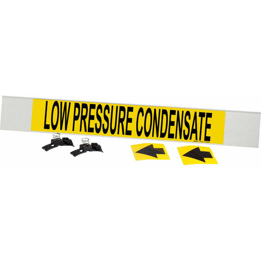 Brady "Low Pressure Condensate" Pipe Marker, Fibreglass Carrier with Clips, 4" H x 24" W, Black on Yellow
