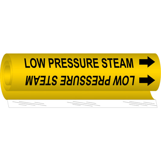 Brady "Low Pressure Steam" Pipe Marker, Wrap-Around, 5" H x 8" W, Black on Yellow